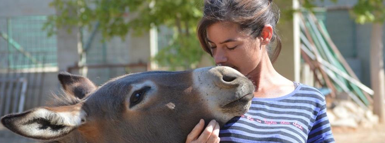 La veterinaria recién graduada Eva Chillida junto a un burro.