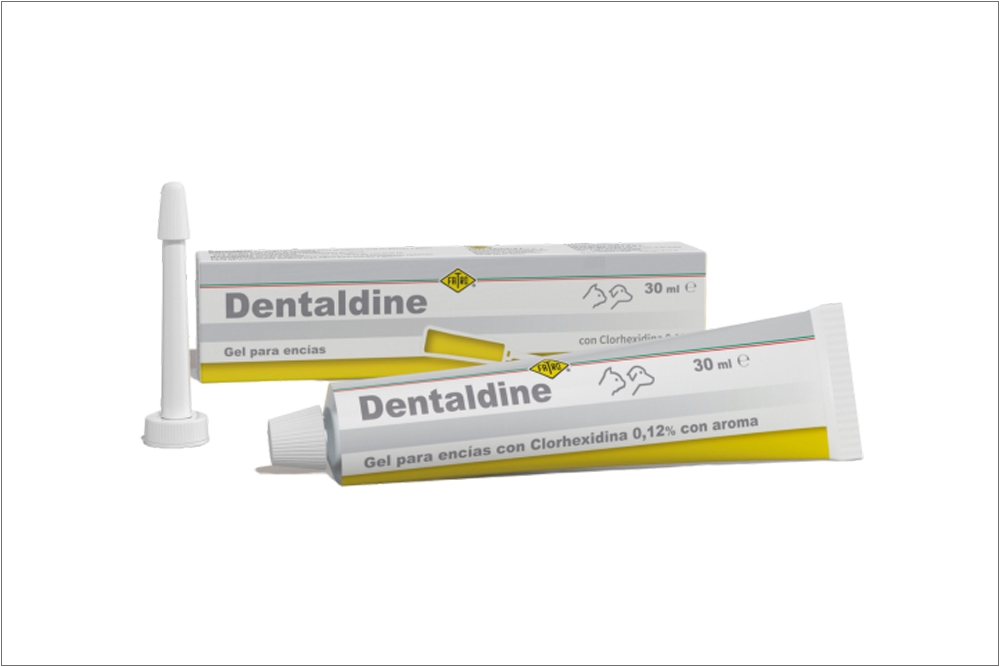 Dentaldine es un gel con clorhexidina al 0,12% para el control diario del sarro persistente en perros y gatos.