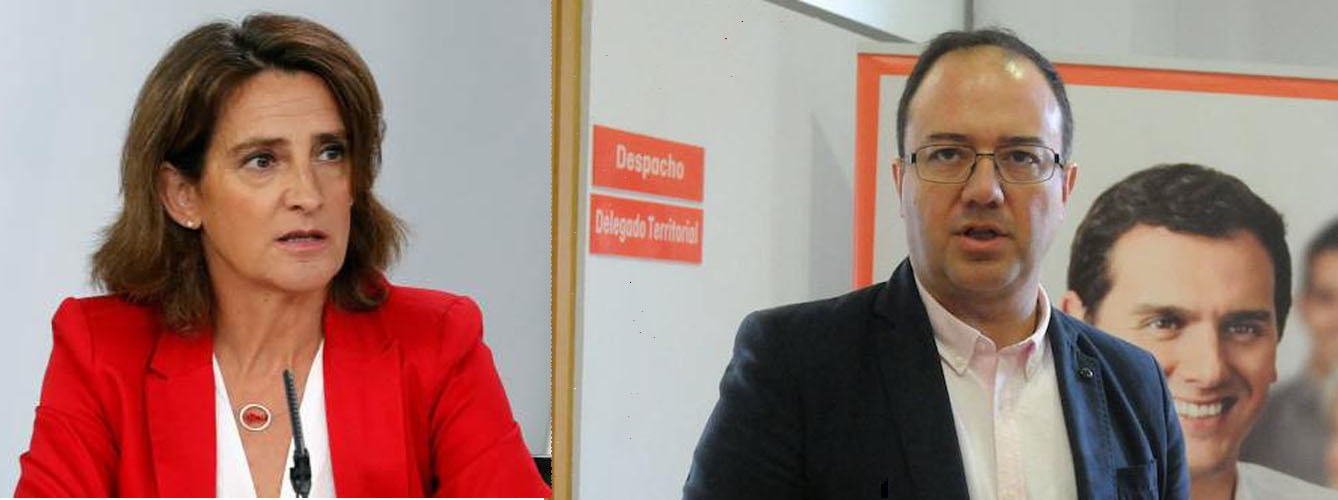 De izquierda a derecha: Teresa Ribera, ministra de Transición Ecológica, y Cayetano Polo, portavoz de Ciudadanos en Extremadura.