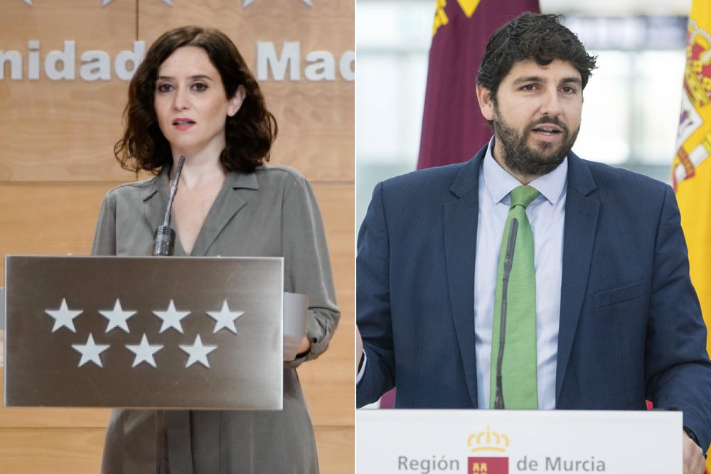 Isabel Díaz Ayuso, presidenta de la Comunidad de Madrid, y Fernando López Miras, presidente de Murcia.