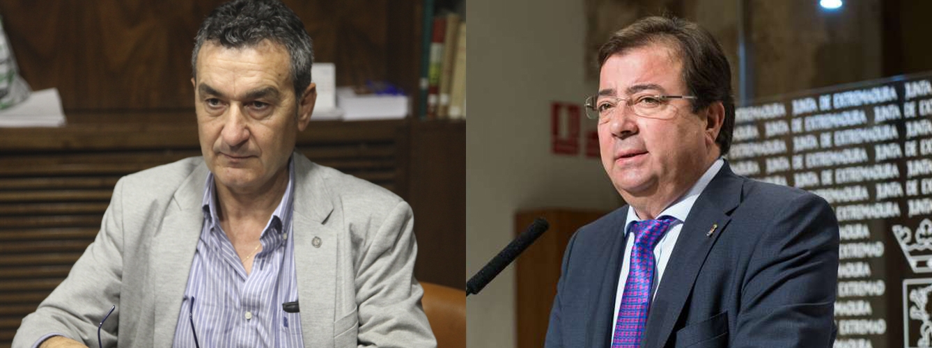 Juan Antonio Roll, secretario general del Sindicato Independiente Veterinario de Extremadura, y Guillermo Fernández Vara, presidente de la Junta de Extremadura.