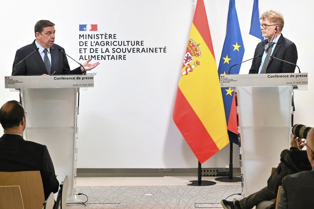 Luis Planas, ministro de Agricultura de España, y Marc Fesneau, ministro de Agricultura de Francia, en una reunión que tuvo lugar este año.