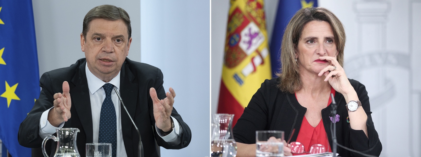 Luis Planas, ministro de Agricultura, Pesca y Alimentación, y Teresa Ribera, ministra para la Transición Ecológica y el Reto Demográfico.