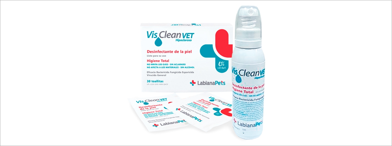 VisClean Vet de LabianaPets es el primer antimicrobiano cutáneo a base de ácido hipocloroso en forma de toallitas.
