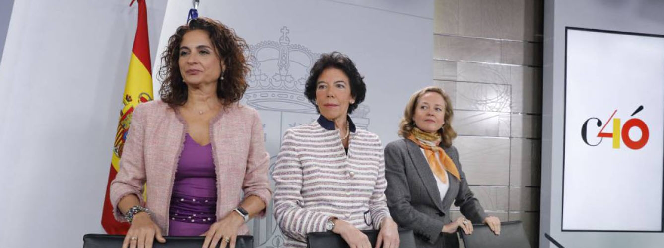 De izquierda a derecha: María Jesús Montero, Isabel Celaá y Nadia Calviño en la rueda de prensa tras el Consejo de Ministros extraordinario. Imagen: Europapress.