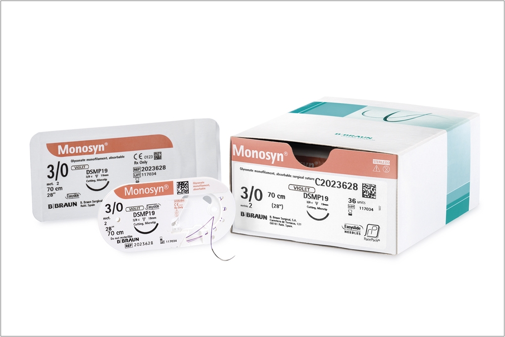 Monosyn® de B. Braun VetCare con envase Racepack®: el nuevo packaging de las suturas monofilamento de B. Braun que  minimiza el efecto memoria de la sutura.