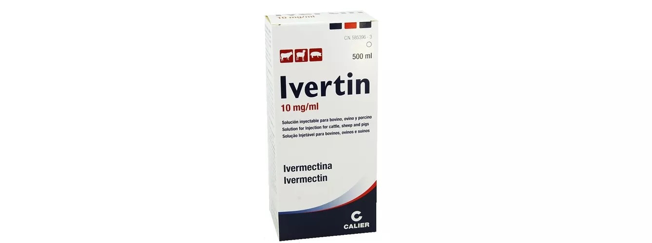 Paquete de Ivertin 10 mg/ml solución inyectable para bovino, ovino y porcino.
