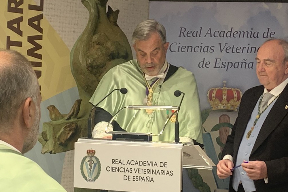 Imagen del acto de ingreso de Santiago Vega en la Real Academia de Ciencias Veterinarias de España.