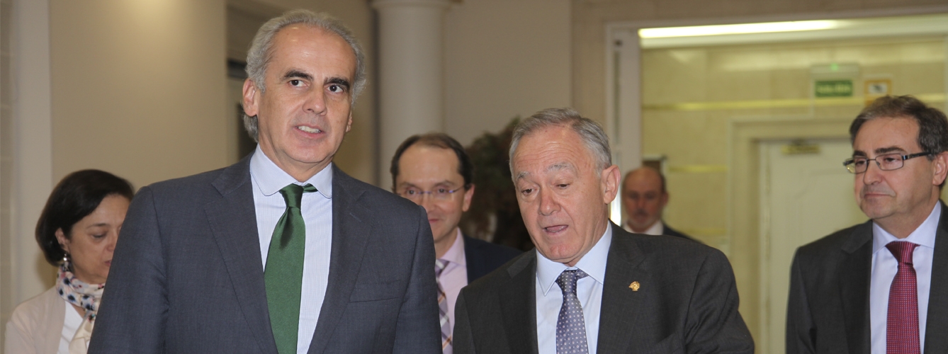 Felipe Vilas, presidente de Colvema, recibe a Enrique Ruiz Escudero, consejero de Sanidad de la Comunidad de Madrid