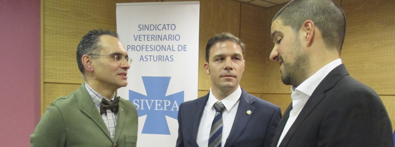 De izda a dcha, el vicepresidente de Sivepa, Víctor Manuel Álvarez, el presidente del sindicato veterinario, José Fernández Romojaro, y el secretario general, José Antonio Santos. 